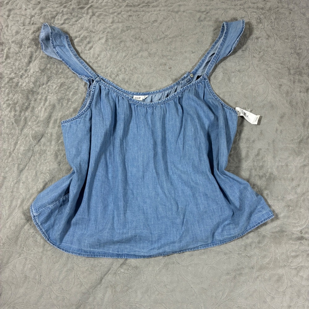 Gap Womens Denim Ruffle Strap Tank Top Size XXL Blue Chambray Western Cowgirl